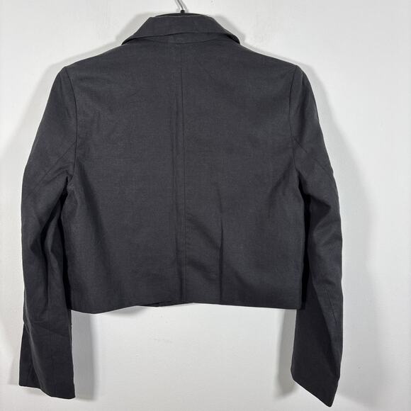 American Eagle Cropped Linen 1 Button Blazer Medium Black NWT Jacket Lightweight - Picture 5 of 7
